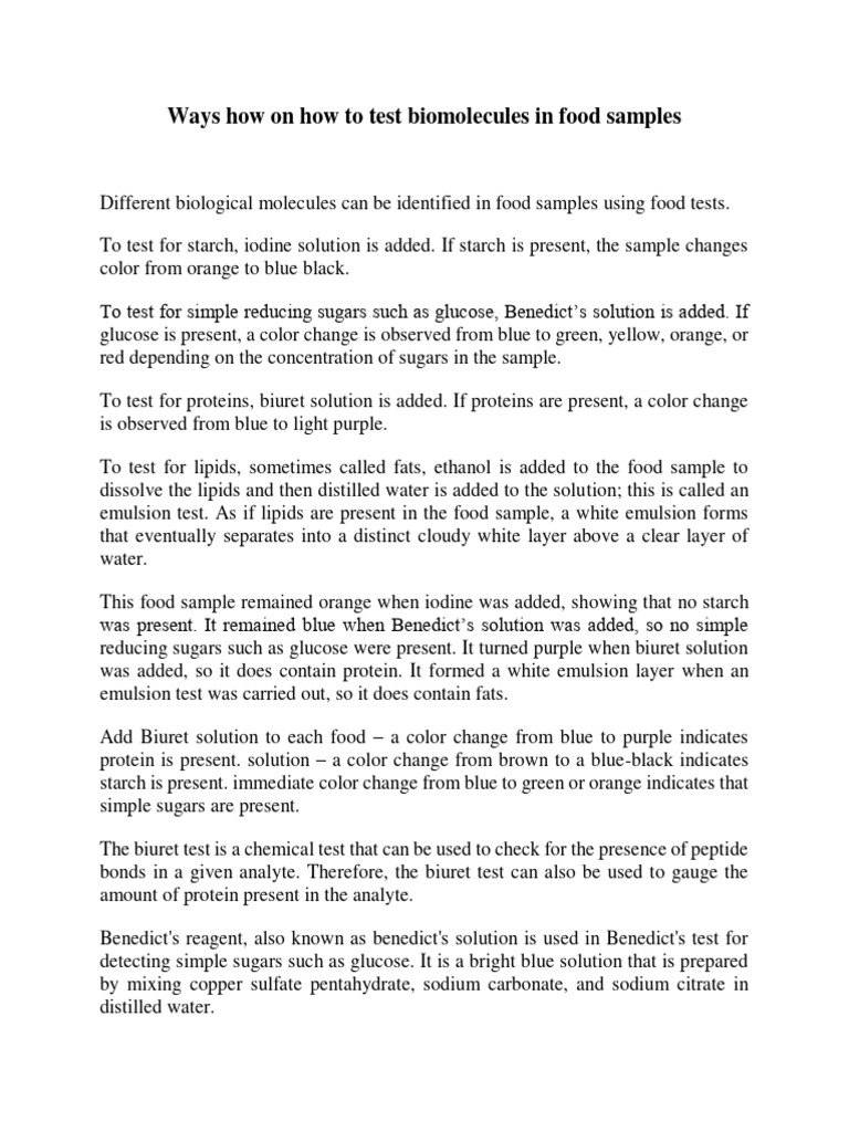 Ways How On How To Test Biomolecules in Food Samples PDF
