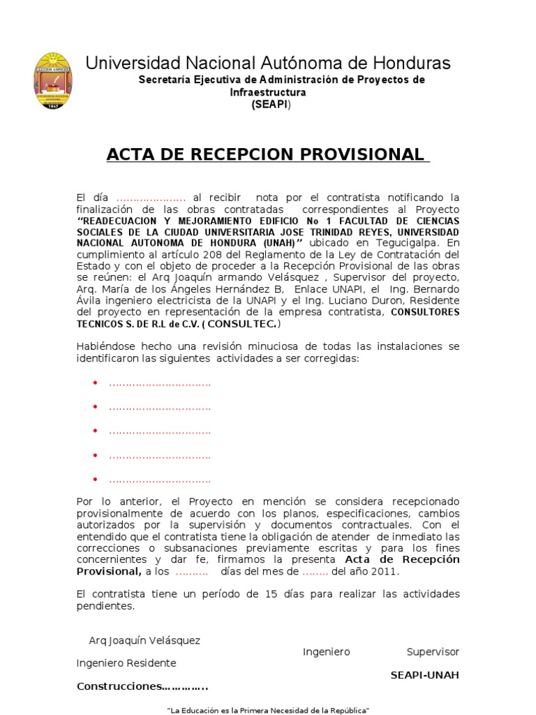 Borrador Acta de Recepción Provisional