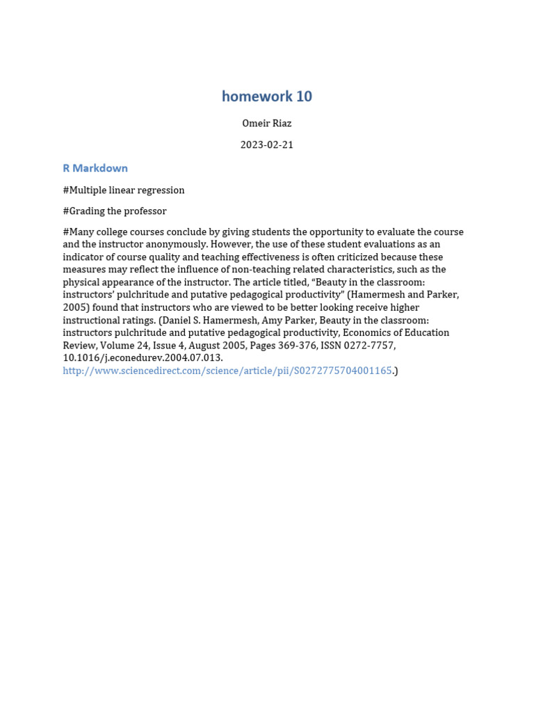 Homework 10 r markdown pdf linear regression dependent and