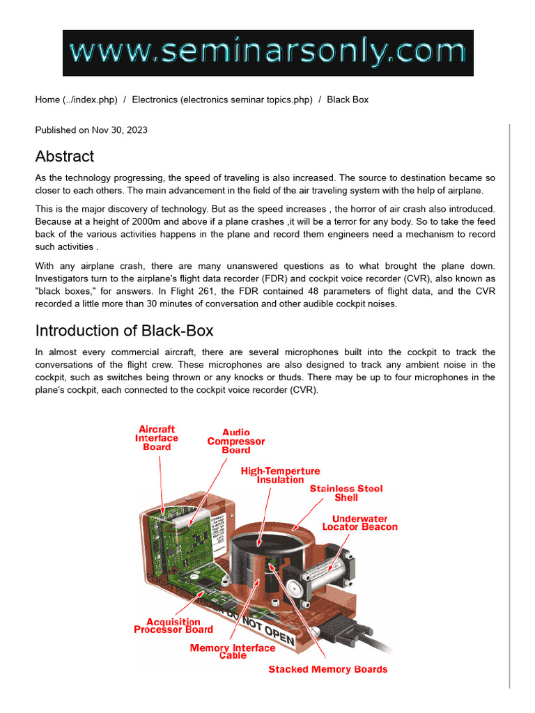 Black Box - Seminar Report, PPT, PDF For ECE Students | PDF | Flight ...