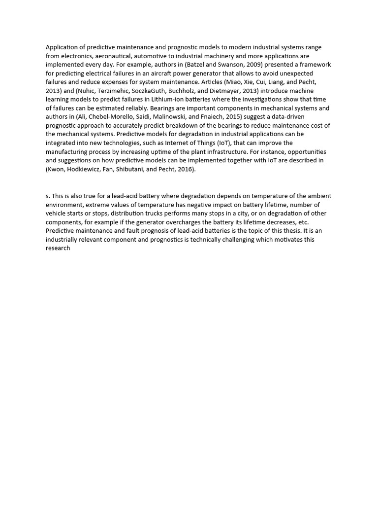 Application Of Predictive Maintenance And Prognostic Models To Modern