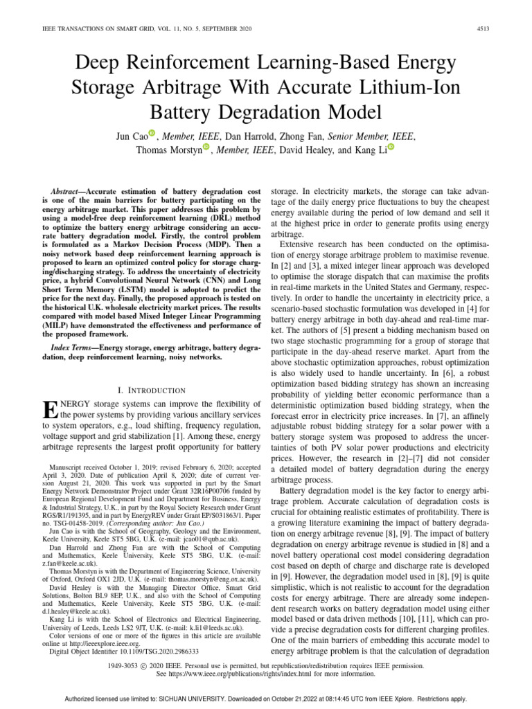 Deep Reinforcement Learning-Based Energy Storage Arbitrage With ...