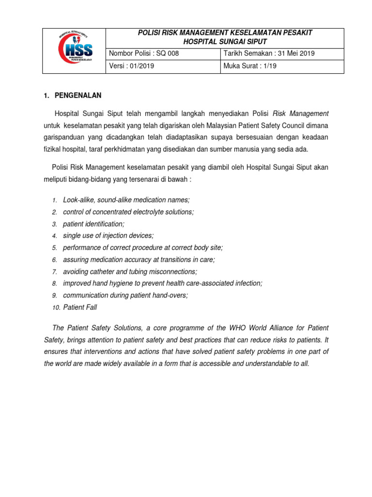 SQ008 - Polisi Risk Management HSS | PDF