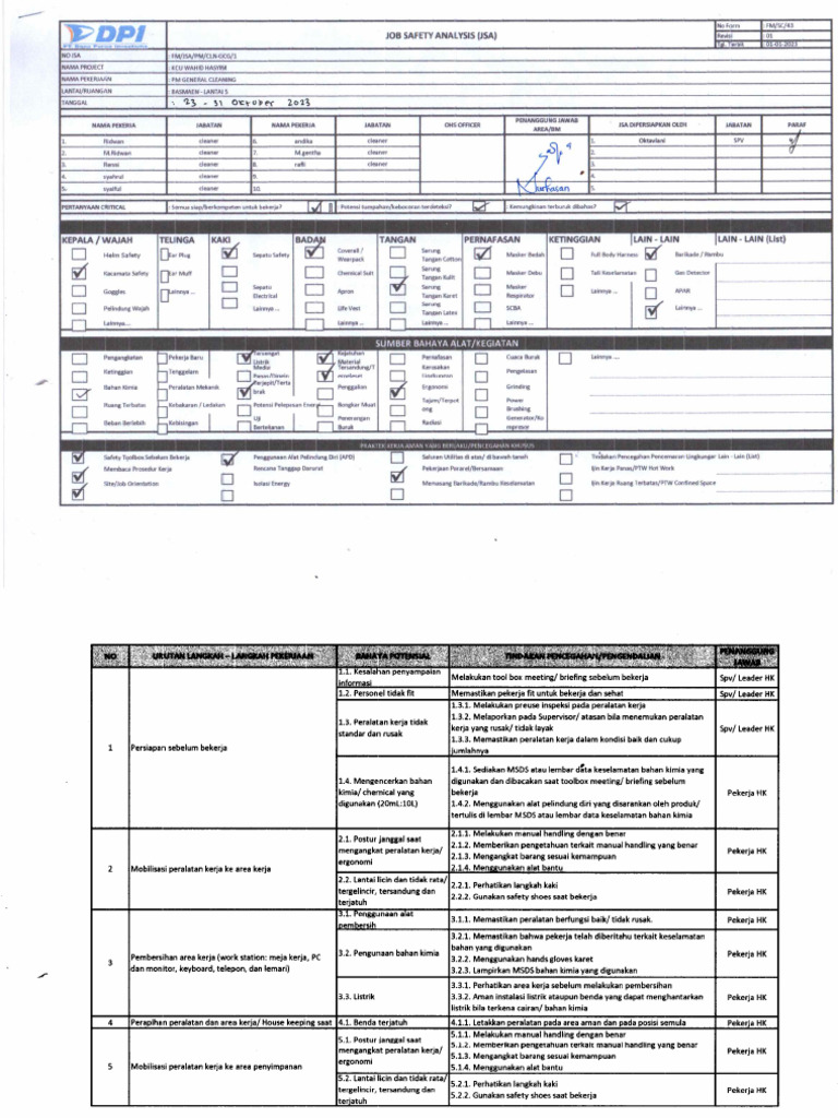 JSA CLEANING SERVISE KCU WAHID HASYIM TGL 2331 OKTOBER 2023 PDF