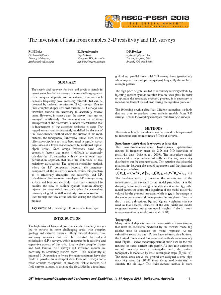3D Inversion Techniques for Geophysical Surveys | PDF | Teaching ...