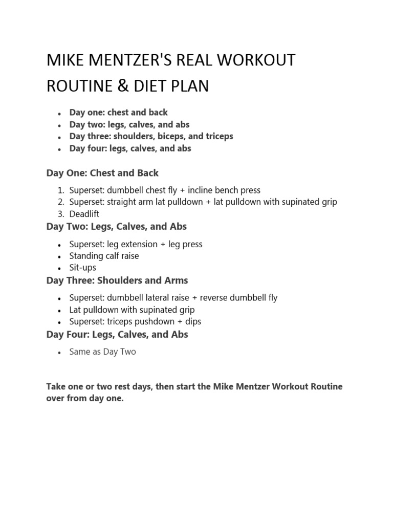 Mike Mentzer's Workout & Diet Plan | PDF | Wellness | History