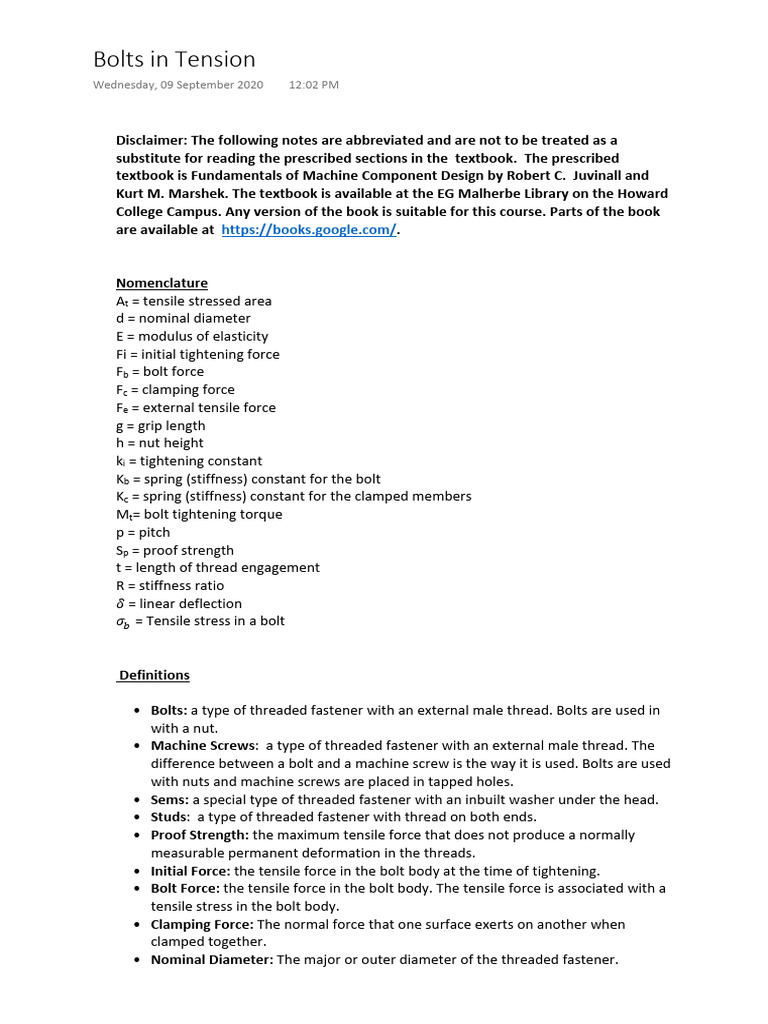 Notes - Bolts in Tension | PDF