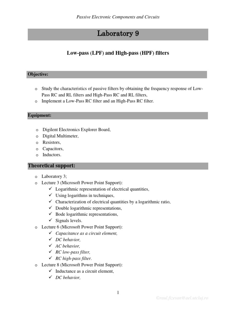 Low-Pass and High-Pass Filter Lab | PDF | Electronic Filter | Low Pass ...