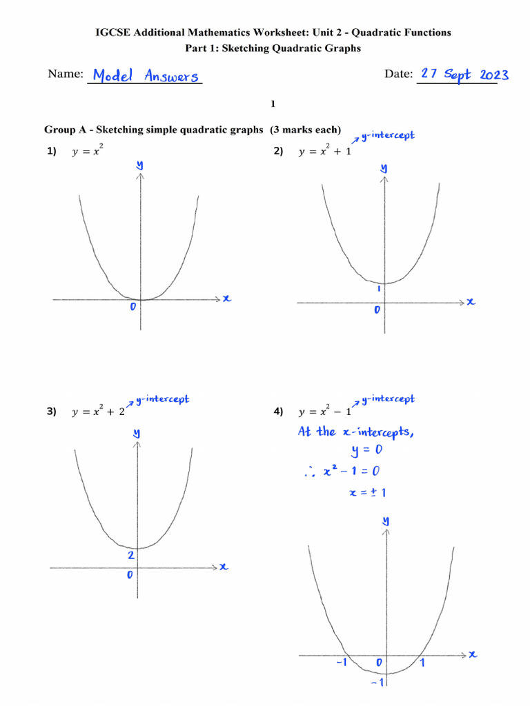 Igcse add maths unit 2 quadratic functions notes model answers pdf
