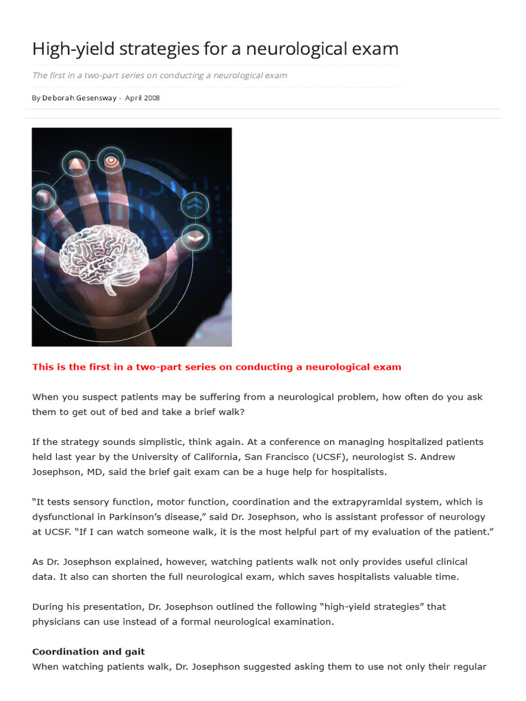 High yield strategies for a neurological exam today s hospitalist pdf