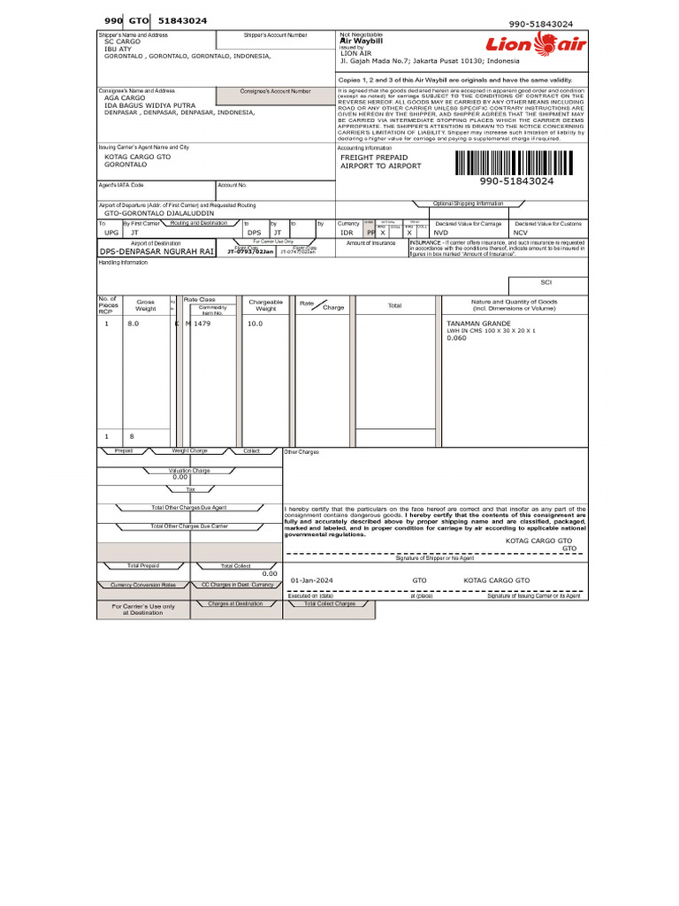 02-01-2024 SC IDA BAGUS AWB No - 990-51843024 | PDF