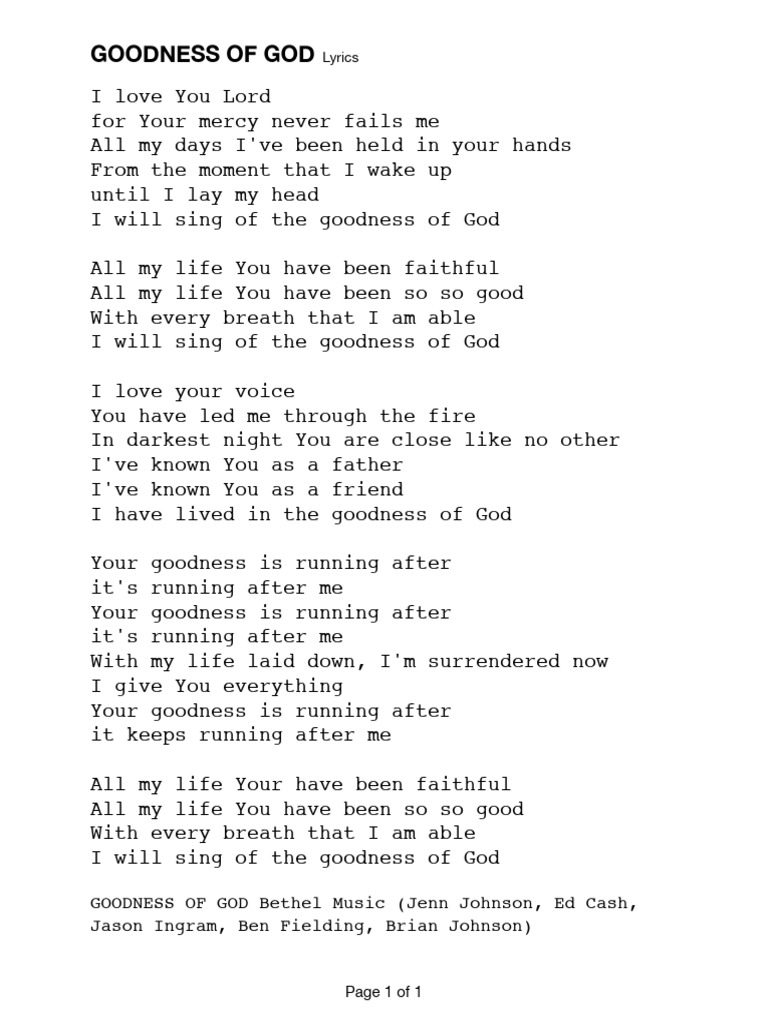 Goodness of God Lyrics | PDF