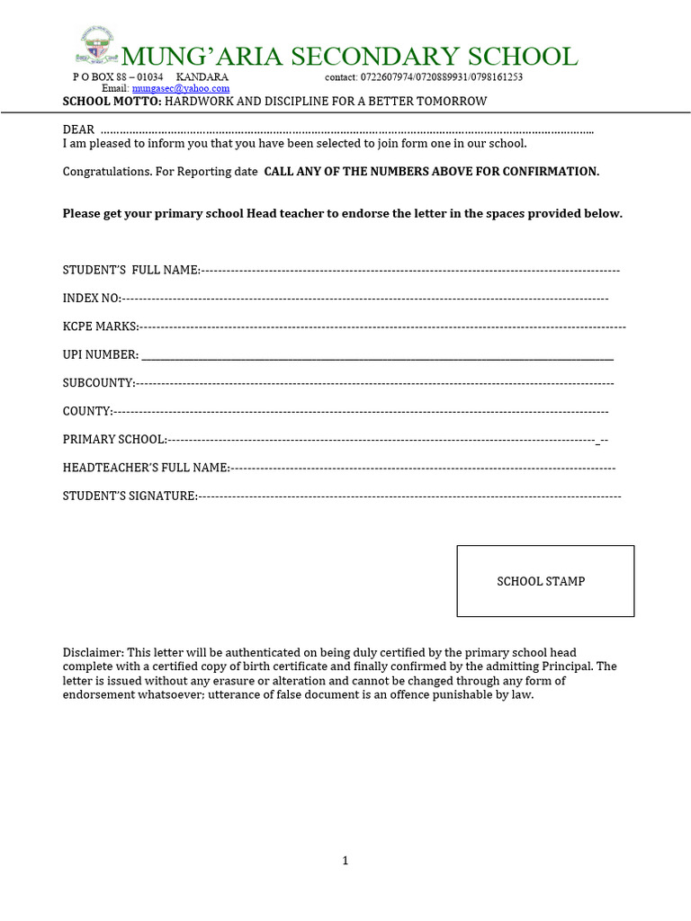 Admission Form 2024 PDF