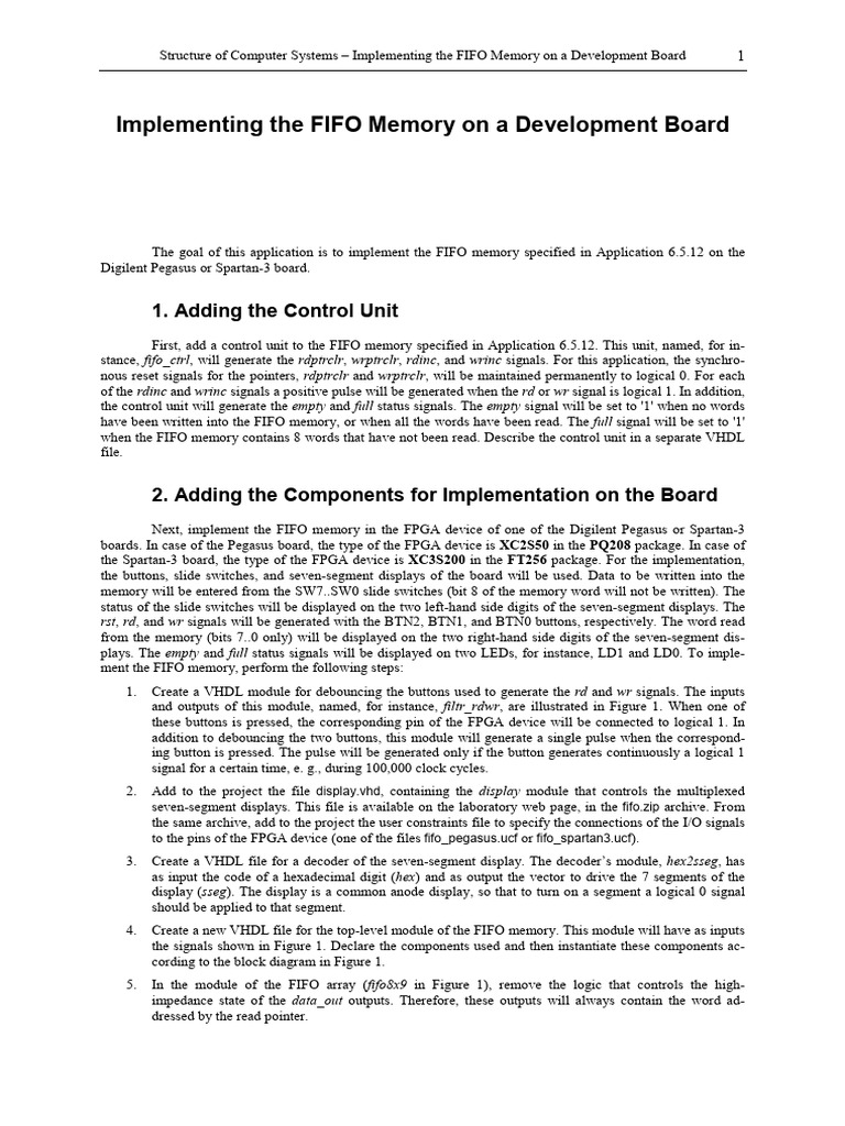 FIFO Memory Implementation on FPGA | PDF | Field Programmable Gate ...