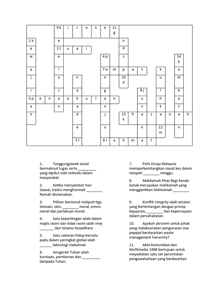 Moral Crossword Puzzle CORRECT | PDF