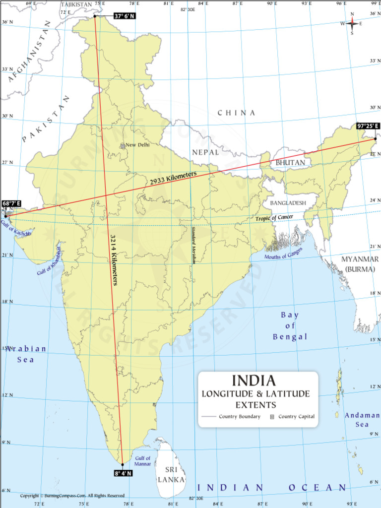 India Latitude and Longitude Extent Map | PDF