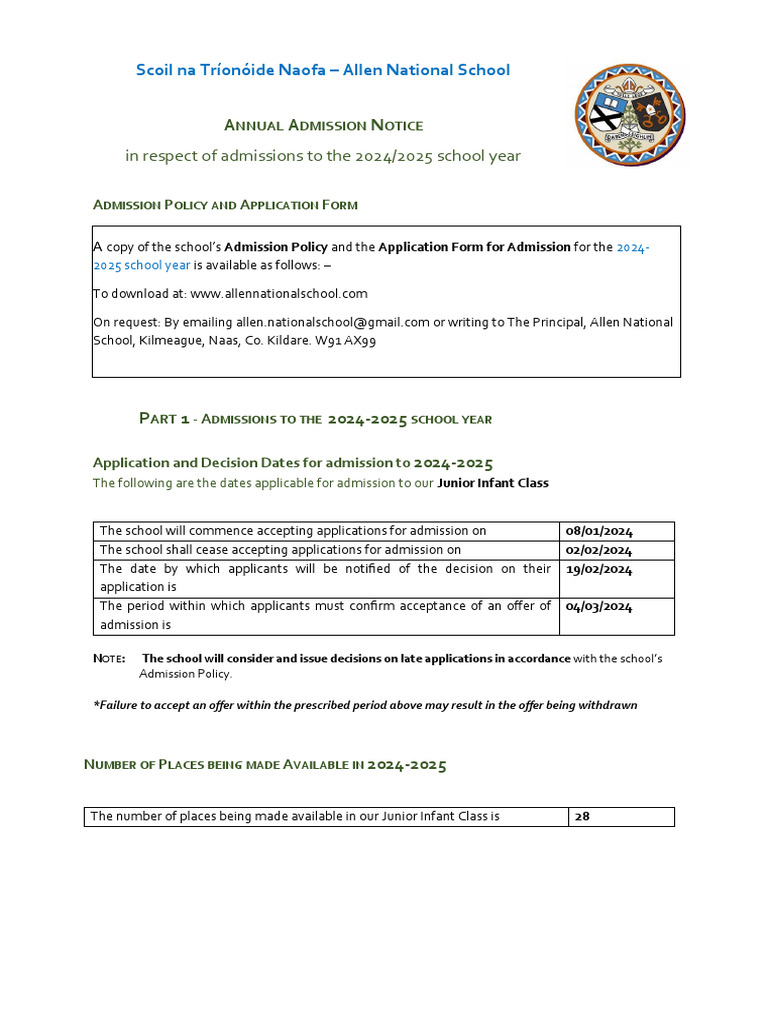 Allen Ns Admissions-Notice 2024-25 | PDF