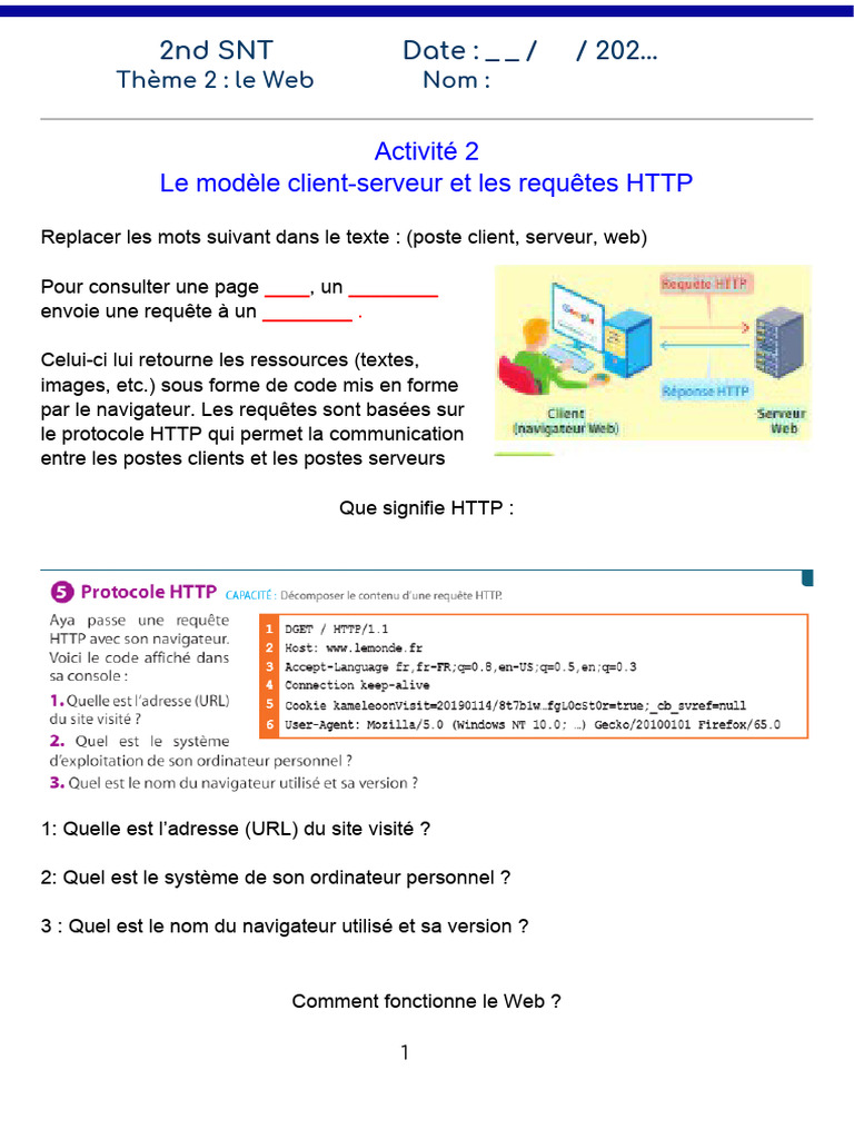Activité 2 Le Modèle Serveur Client HTTP Élève | PDF