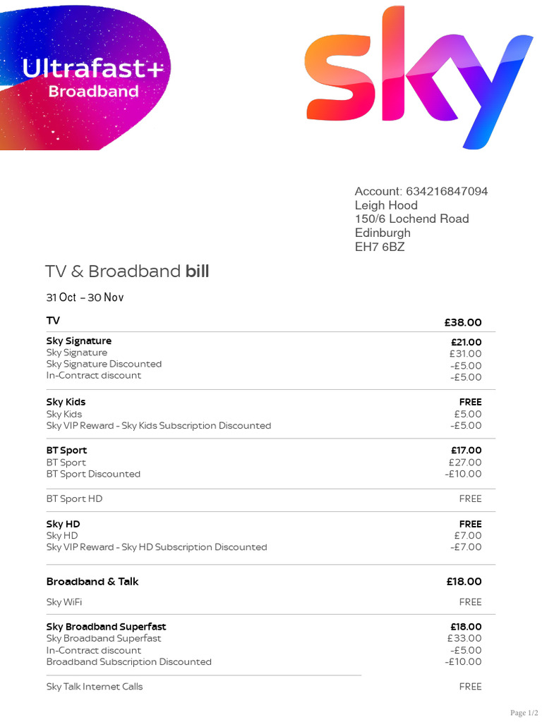 TV & Broadband Bill PDF Information And Communications Technology