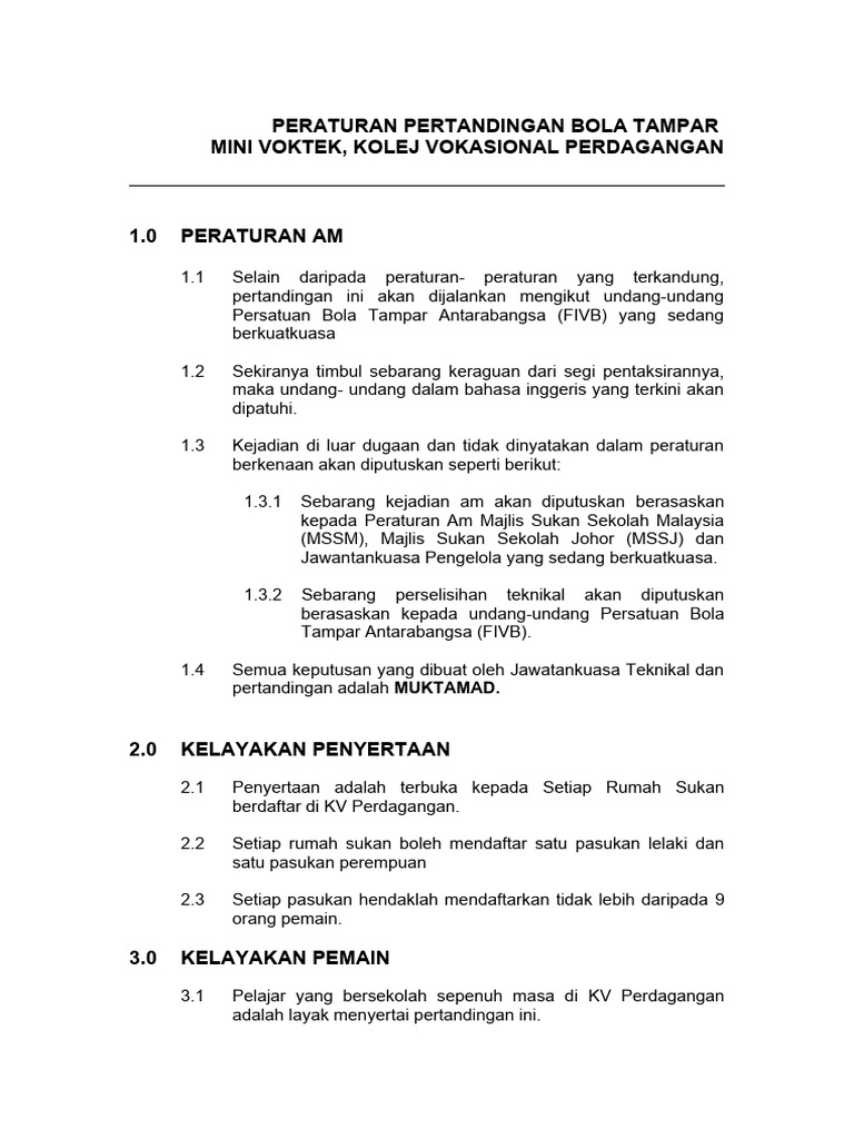 Peraturan Pertandingan Bola Tampar Mini Voktek | PDF