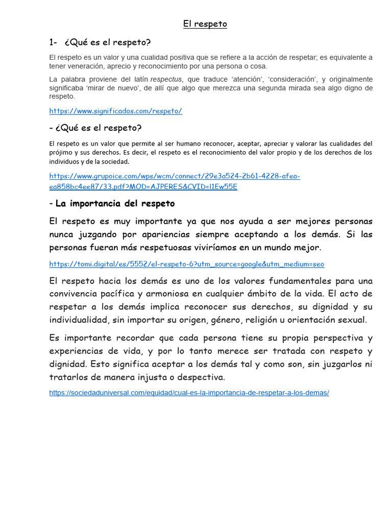 Valor y significado del respeto | PDF