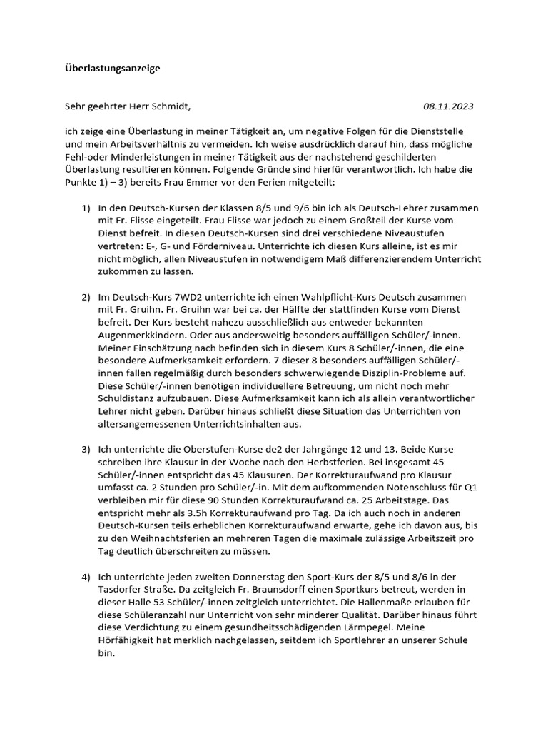 Überlastungsanzeige | PDF