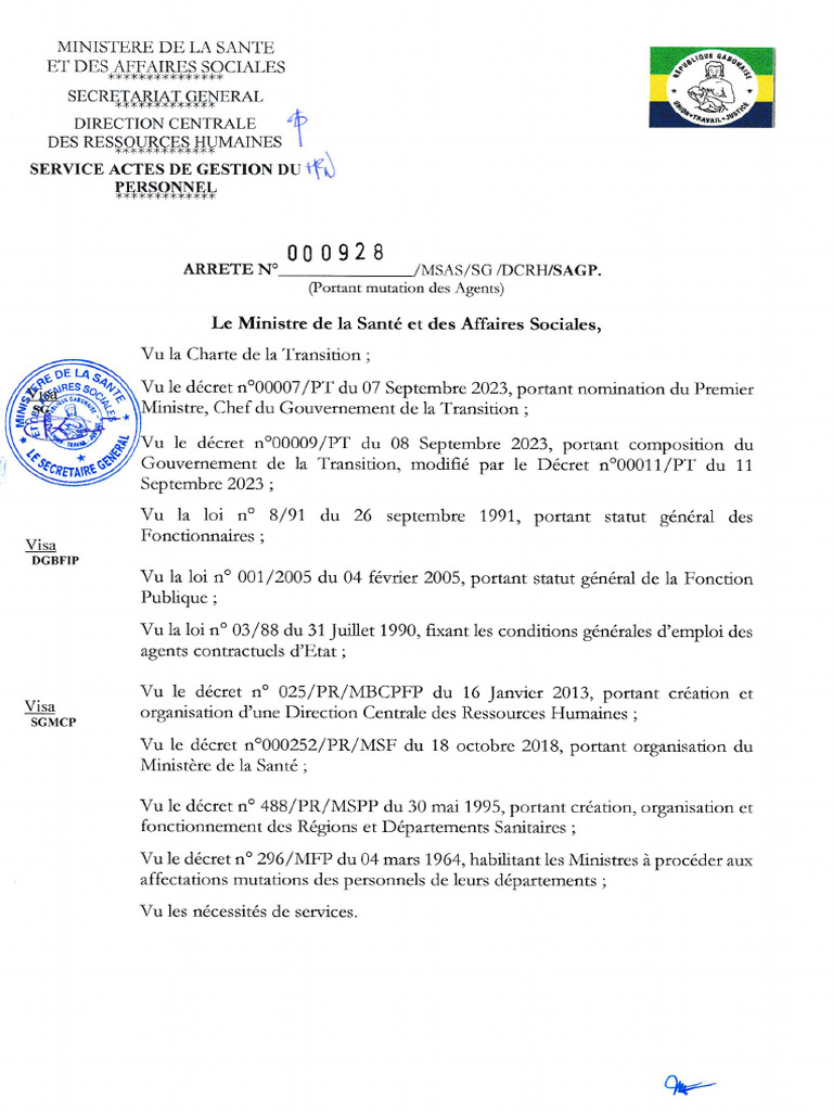 Arrete Portant Mutation Dec 2023 | PDF
