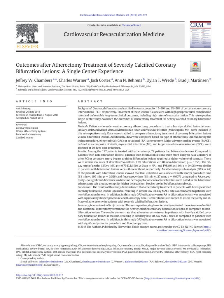 Chambers Et Al. 2019 OA Vs RA in Bifurcation PDF Percutaneous