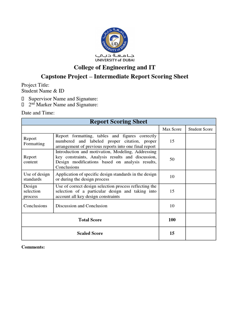 Capstone Project Report Scoring Sheet PDF