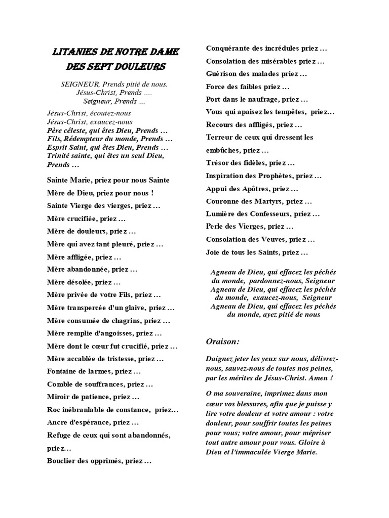 Litanies de Notre Dame Des Sept Douleurs PDF