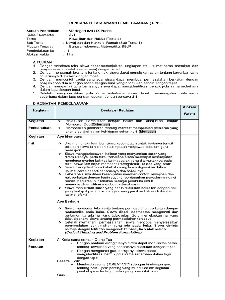Mul rpp kelas 3 tema 4 pdf