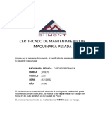 Certificado de Mantenimiento de Cargador Volvo