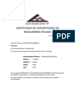 Certificado de Operatividad de Cargador Frontal Luqing Lq936