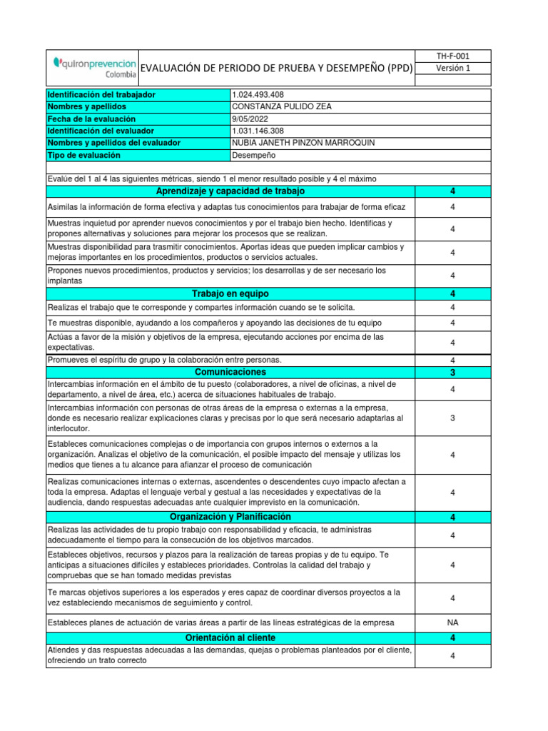 Formato de Evaluación de Periodo de Prueba y Desempeño-Constanza Pulido ...
