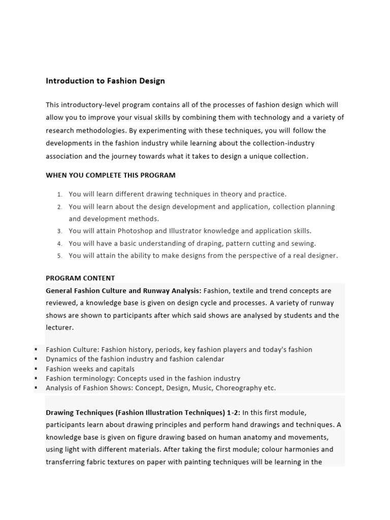 Introduction To Fashion Design 2023 | PDF