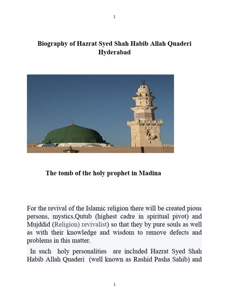 Biography Of Hazrat Syed Shah Habib Allah Quaderi Hyderabad Pdf