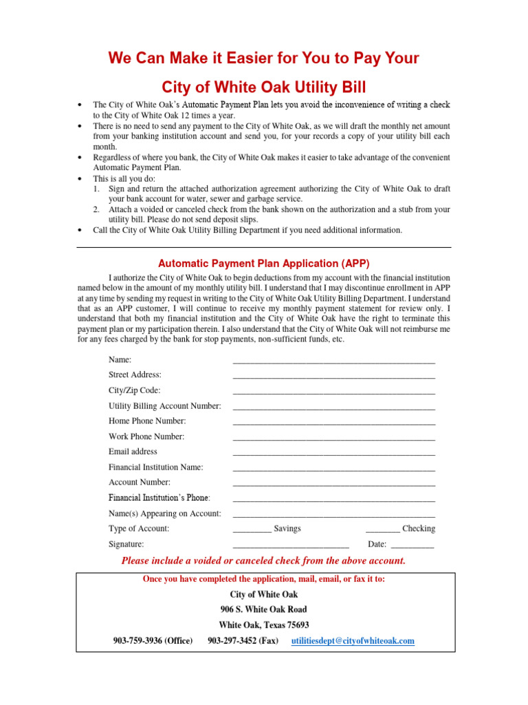 City of White Oak Bank Draft Application | PDF