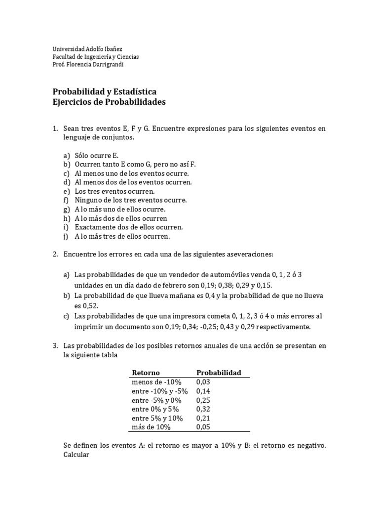 Ejercicios de Probabilidades y Estadística | PDF