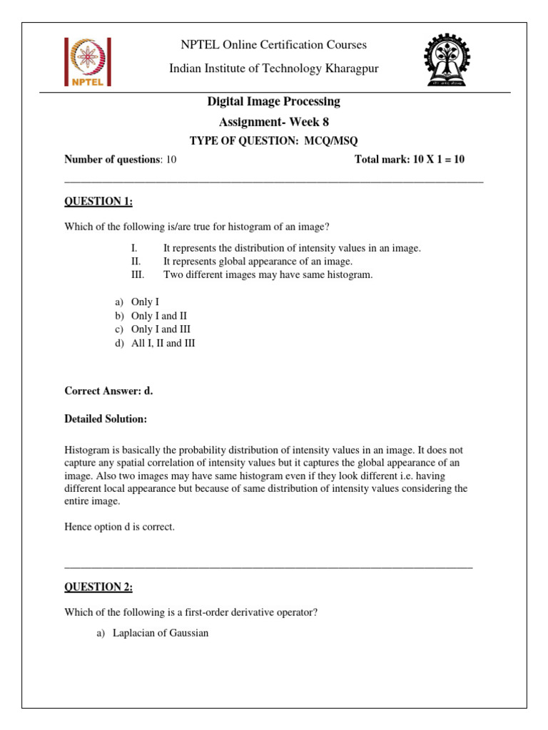 DIP - Assignment 8 Solution | PDF