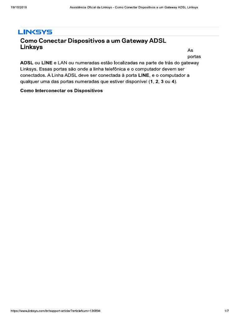 2.1.1 Como Conectar Dispositivos A Um Gateway ADSL Linksys | PDF