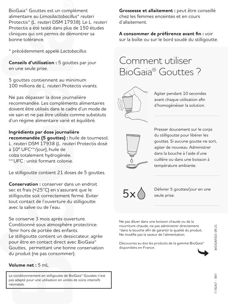 Biogaia Gouttes Notice Vidal | PDF