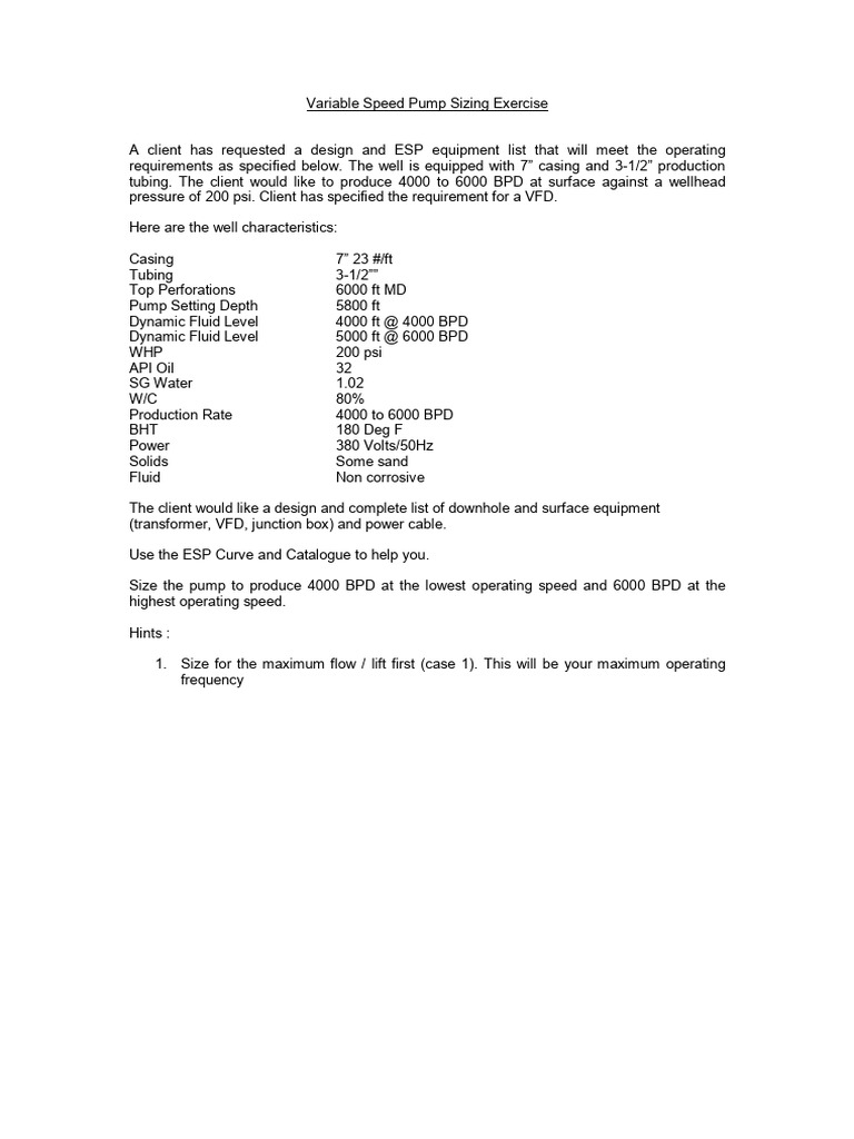 VFD Pump Sizing Exercise PDF