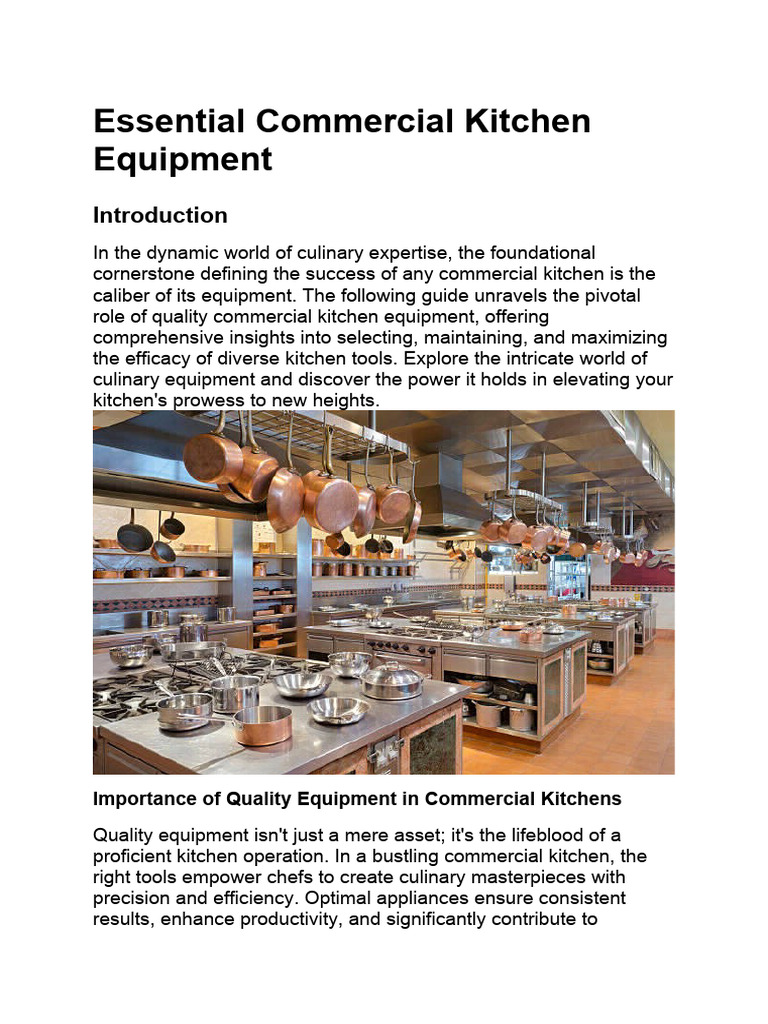 Essential Commercial Kitchen Equipment | PDF