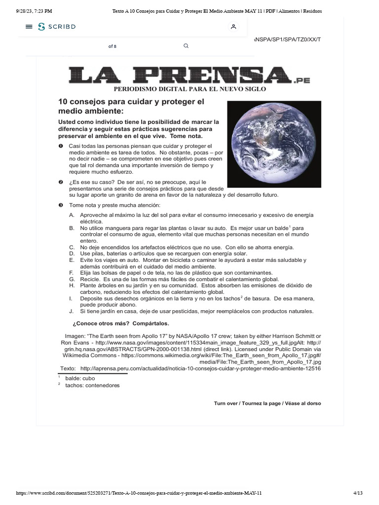 Texto A 10 Consejos para Cuidar y Proteger El Medio Ambiente MAY 11 ...