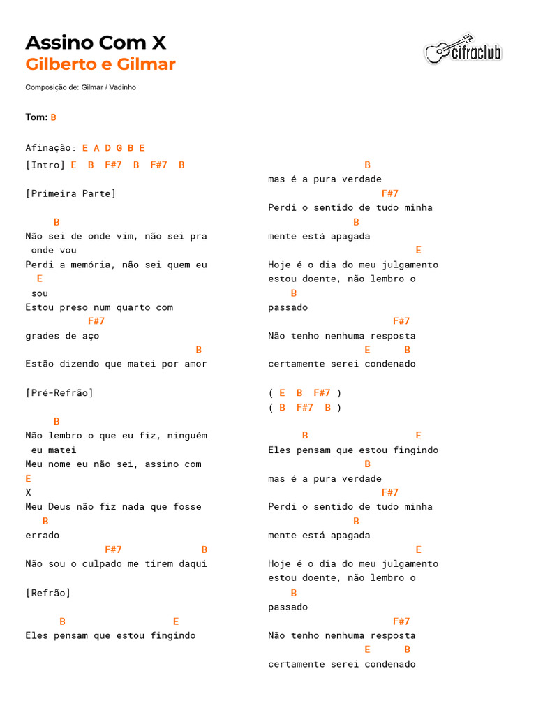 Letra e Cifras: Assino com X | PDF