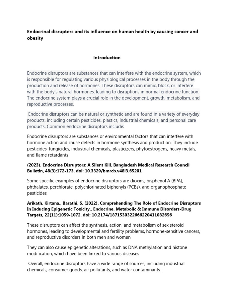 Endocrine Disruptors: Cancer & Obesity Risks | PDF | Pesticide ...