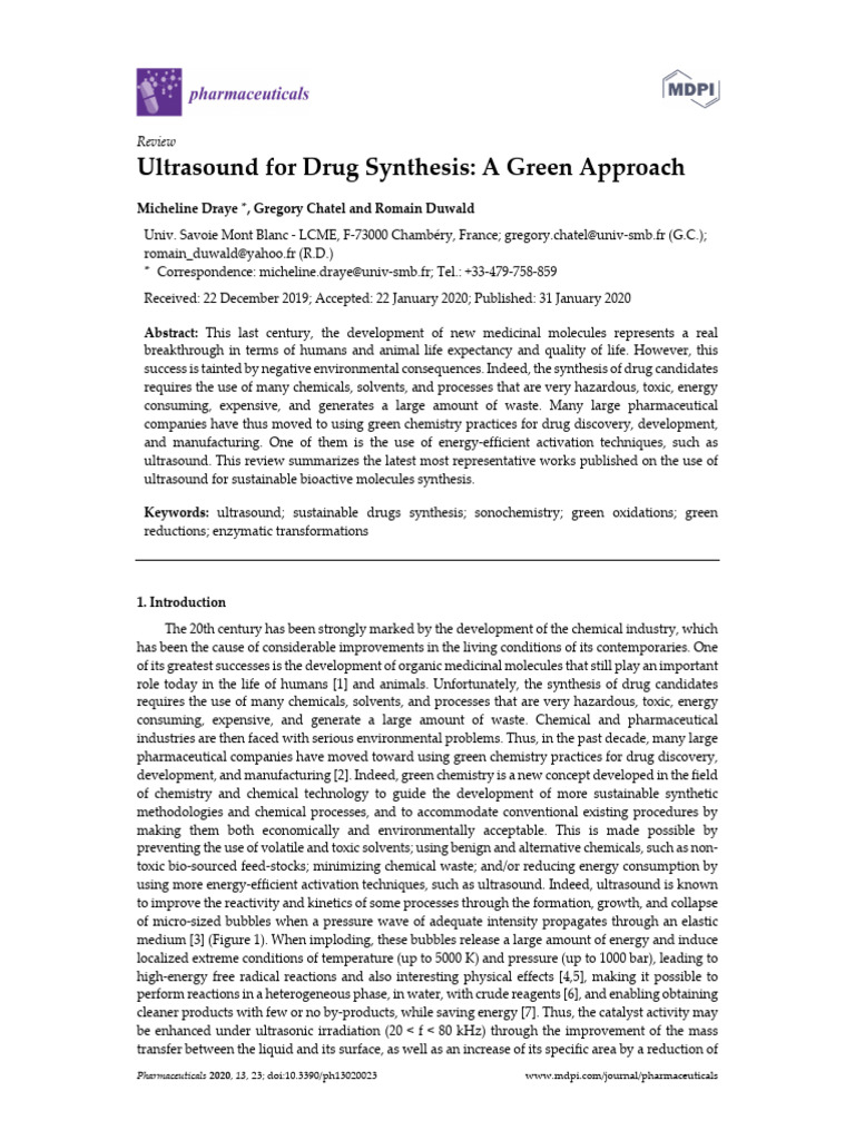 Ultrasound For Drug Synthesis A Green Approach | PDF