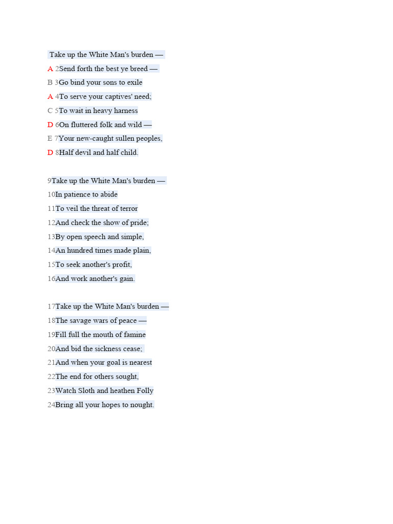 The White Man's Burden Annalisis (Poem) PDF
