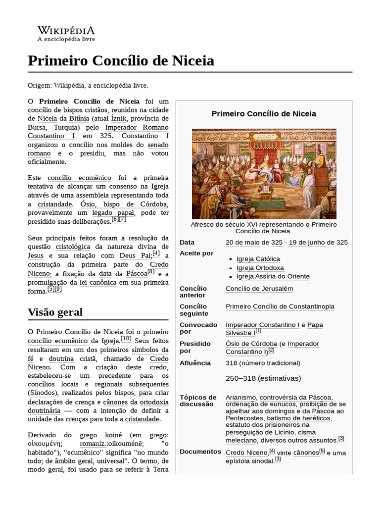 Primeiro Concílio de Niceia | PDF | Arianismo | Igreja católica