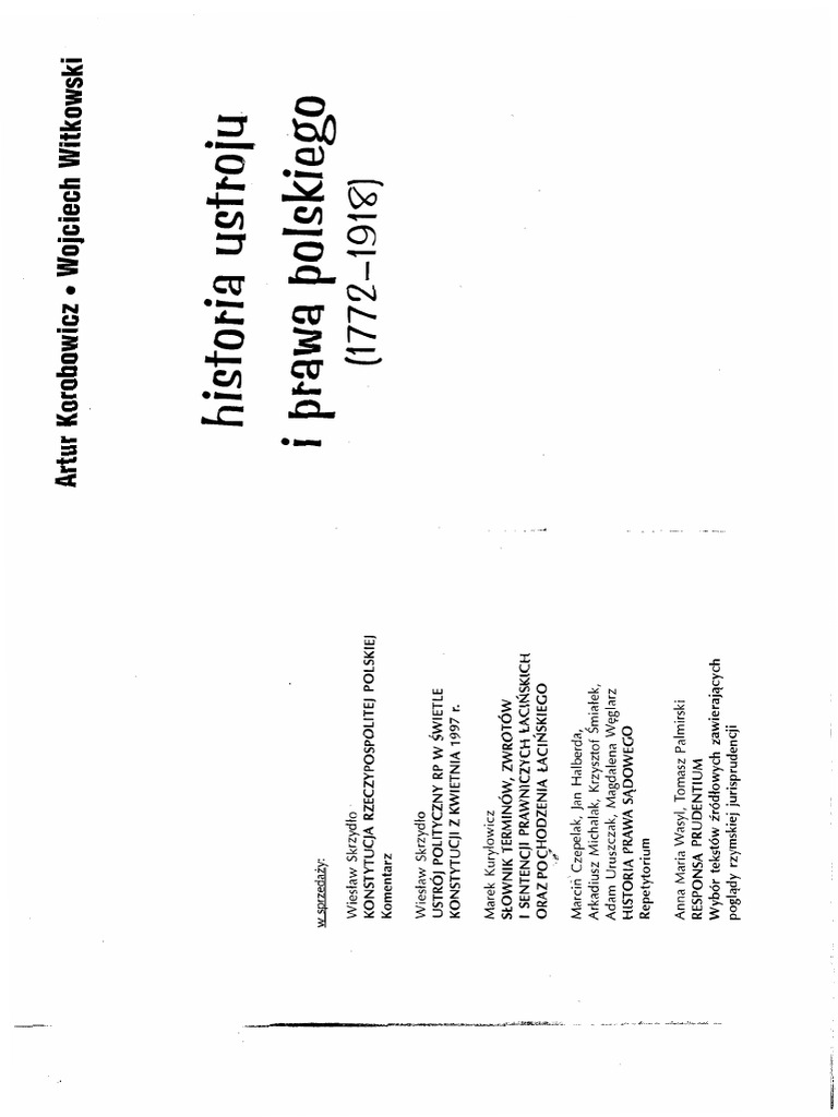 Korobowicz Witkowski Historia Ustroju I Prawa Polskiego 1772 1918 PDF